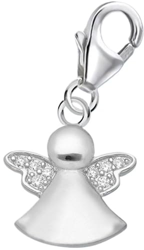 Goldene Hufeisen Engel Charm Anhänger 925 Silber mit Zirkonia, Karabiner