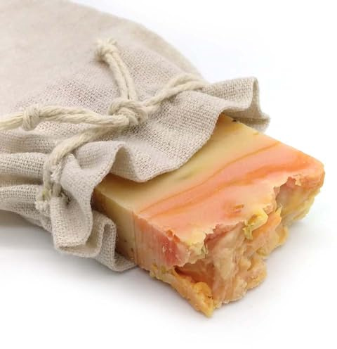 Jabón natural de Caléndula en bolsa de yute - Cicatriza, alivia quemaduras, reduce inflamación - Piel seca y sensible - Especial en bolsa para regalo