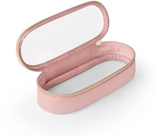Soimeat Klar makeupborsthållare för resor, makeupborste, toalettväska, bärbar kosmetisk borstfodral, transparent vattentät makeupborste förvaringsväska, Rosa, Medium, Klar resesminkväska