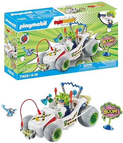 PLAYMOBIL Funstars 71633 Rasender Professor, Kart mit Rückzugsmotor, dynamisches Spielset für spannende Rennen, detailreiches Spielzeug für Kinder ab 4 Jahren