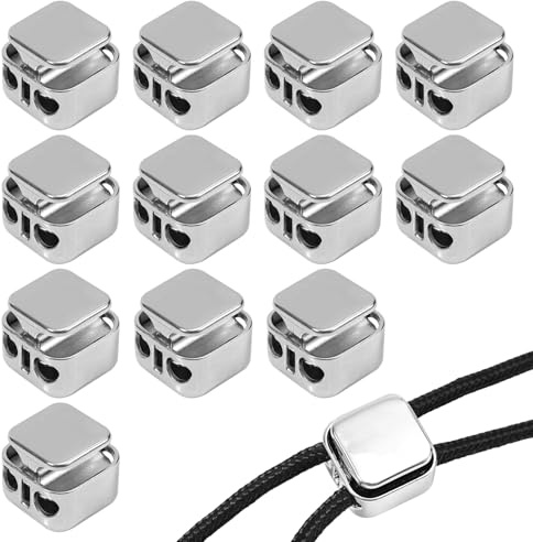 12pcs Heavy Duty Cord Locks, Double Hole Metal Press Fastener End Stopper Toggles Slider Draw String Clip for Lanyard Paracord Pants Hats Shoelaces Drawstrings (Silver)