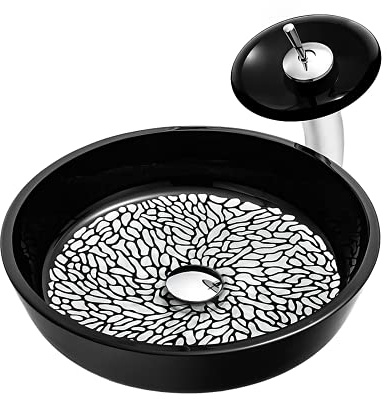 WEYFH Lavandino da appoggio per Bagno, lavabo in Vetro temperato, lavabo da appoggio cilindrico Nero, lavabo soprapiano, lavabo Artistico