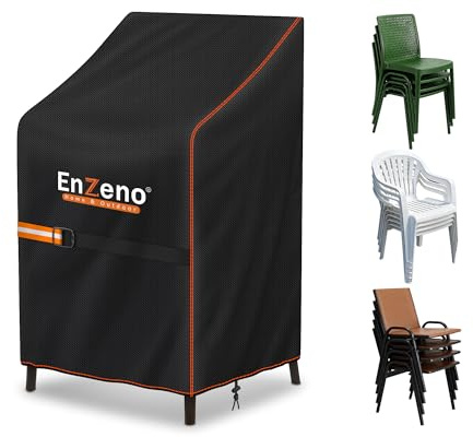 Enzeno Housse de Chaise de Jardin Imperméable,Housse Chaise Empilable Exterieur Anti-UV - Oxford 210D avec Cordon de Serrage,Bache de Protection Fauteuil pour Mobilier de Jardin,80 x 85 x 60/90 cm