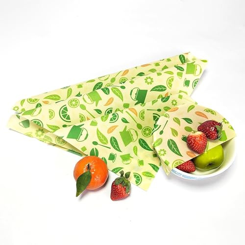 Beeswax Wraps for Food, Lemon 3 Pack (S, M, L) Reusable Food Wraps, Bread Sandwich Wrap, Zero Waste, Organic, Plastic-Free Food Storage Wrap