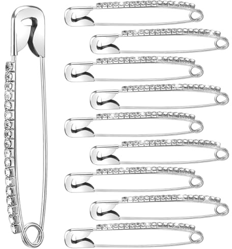 10Pcs Small Safety Pins For Clothes, Decorative Rhinestone Safety Pins, Silver Plated Crystal Brooch Elegant Brooch Pin for Women for Cloth, Hats, Shawl