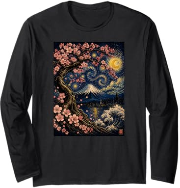 Cerisier en Fleurs japonaises Sakura Van Gogh Art Nuit étoilée Manche Longue