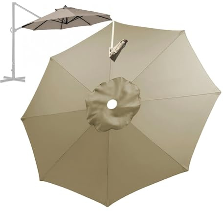 remplacer toile de parasol déporté 3.0m 7 branches Kaki clair | Résistant à la pluie, Avec bande velcro, UV30+,tissu polyester 200 g/m²,rond