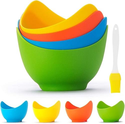 Norhogo 4 Stück silikon eier pochierer, BPA-frei Lebensmittel Material Pochierte Eierkocher aus Silikon für gekochte eier, eier pochierer silikon für Eierpfanne, Kochgeschirr, Dampfkessel, Mikrowelle