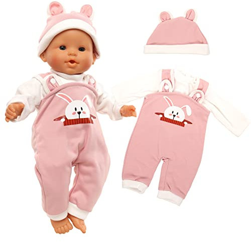 Miunana Kleidung Outfits für Baby Puppen, Pink Süße Puppenkleidung mit Hut 35-43 cm
