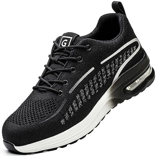 YEKOYIOO Zapatos de Seguridad para Hombre Mujer,Zapatos Deportivo con Cámara de Aire Zapatos de Trabajo Cómodo con Puntera de Acero Ligero Transpirable Apto para Cocinas,Construcción Gris 41 EU