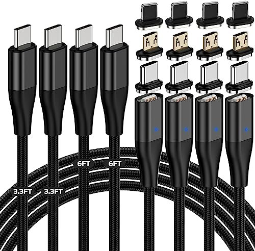 YKZ 3 in 1 Magnetisches C zu C Kabel 4 Pack, [2M+1M] PD 60W Schnellladegerät Nylon Geflochtenes Kabel für Typ C/MicroUSB und i-Product