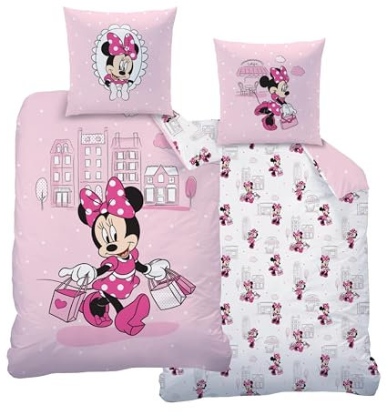 Bettwäsche 135x200 Flanell, Biber Mädchenbettwäsche, Minnie Maus, kuschelig weich für Winter, 1x Kissenbezug 80x80 + Bettbezug 135x200, 100% Baumwolle (Minnie_Maus)