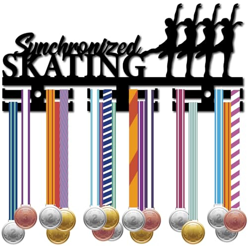 CREATCABIN Soporte Medallas Patinaje Sincronizado,Colgador Medallas Patinador Artístico,Estante Deportes Hielo,Montaje En Pared,Marco Acrílico,Decoración,Colgadores Medallas Patín 29x13cm,Negro