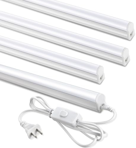 SUNLINKCO (4 Pack) 4FT T5 LED Shop Light,6500K,20W,2300LM(Super Bright White) Linkable LED Integrated Fixture,Garage Ceiling and Cabinet Light,Strip Light,Corded Electric with ON/Off Switch