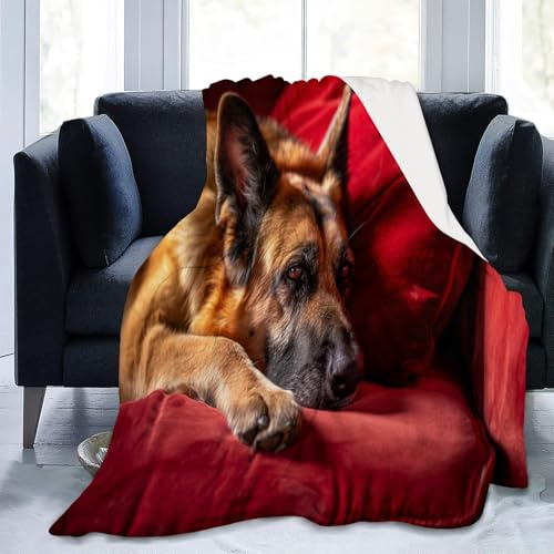 Tier Deutscher Schäferhund Kuscheldecke Rot Flauschig Decke Fleecedecke, Sofa Überwurfdecke, Wohndecke Warm Weich Sherpa Wolldecke, Gemütlicher Überwurf Für Bett und Couch 150x200 cm