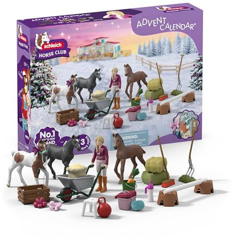 Schleich Horse Club - 2025 Horse Club Advent Calendar: Holiday Foal Magic - 34 Toys Including Poseable Figurine, 3 Horses and Accessories - Holiday Event Calendar for Christmas - Kids Ages 5+ | 99178