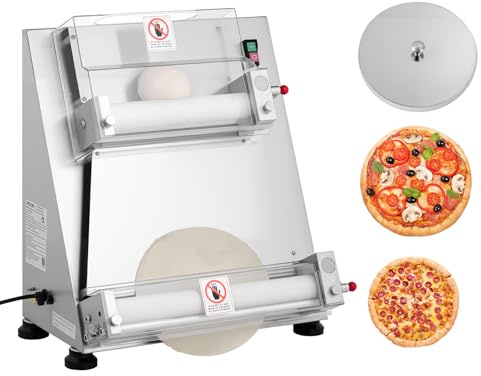 VEVOR Pressa Elettrica per Pizza, Piastra per Pressa per Pasticceria 355,6 mm,390 W, Acciaio Inox, Macchina Formatrice con Spessore Regolabile e Coperchio per Pressa per Pasta, 260 Pezzi/Ora