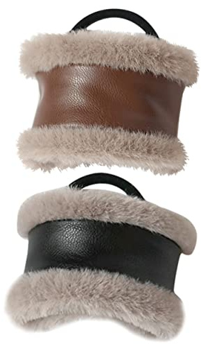 TOPPERFUN Pu Leder Haargummi Pferdeschwanzhalter Klein Weich Flauschig Haarschmuck Für Frauen Alltag Winter 2 Stück Braun Schwarz