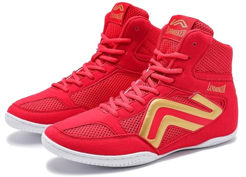 Wrestling Shoes Men Boxing Shoes for Men Wrestling Boots High Top Fitness Weightlifting Powerlifting Shoes Lightweight Non-Slip Breathable Red