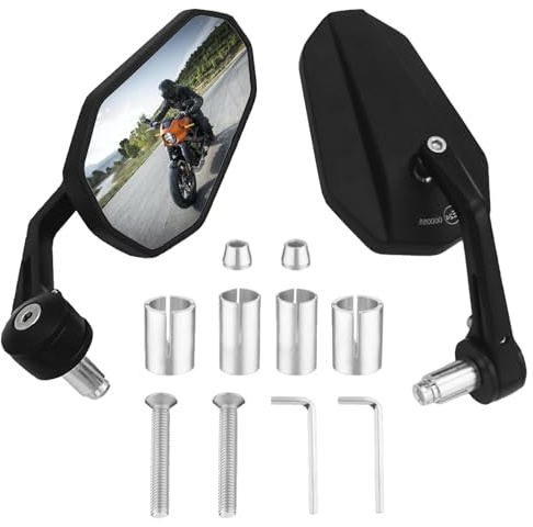 Motorrad Spiegel, Lenkerendenspiegel E Geprüft, 360° Drehbar Motorradspiegel 2 Stück mit Schrauben, Hülsen Zubehör, Universal für 13–20 mm Lenker