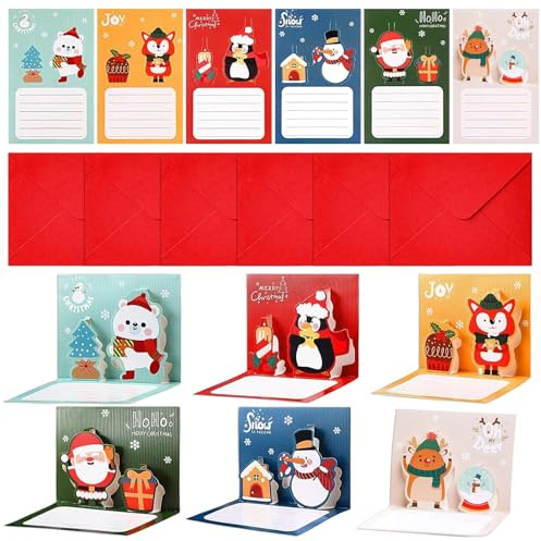 Carte de Noël Pop-up 3D, Lot de 6 Cartes avec enveloppes, Design Unique et créatif, Parfait pour Offrir en Cadeau, Papier écologique et Impression de qualité