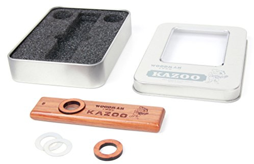 Woodman Premium Wooden Kazoo With Metal Padded Gift Box & Carry Case - Additional Membrane Included, By Bray Music