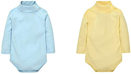 CuteOn 2 paquetes Unisexo Bebé Rompers Cuello polo Manga Larga Algodón Infantil Body Mono Azul + Amarillo 6 Meses