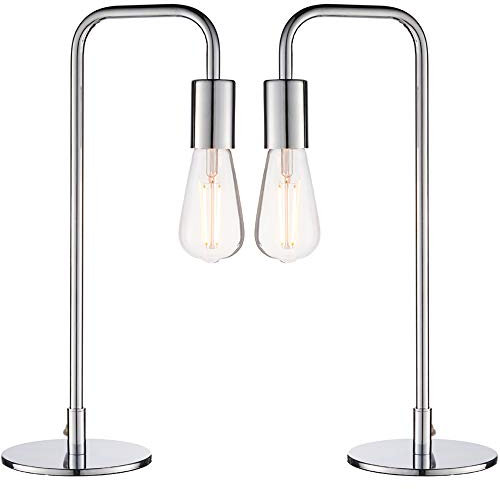 2-pack | 40 W E27 | Bord i industriell metall | polerad metallbas i krom | modern elegant arm sovrum sängbord sidobord kontor skrivbord läsbelysning | inline-omkopplare LED-kompatibel