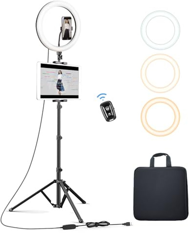 Elitehood 12’’ Ring Light with Tripod Stand (72’’ Tall) & iPad/Phone Holder, Dimmable Selfie Circle LED Lights Ringlight for Video Recording, Conference, Makeup, Laptop, Computer, Webcam, YouTube