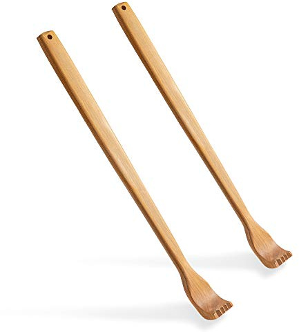 BOZKAA 2er-Pack Rückenkratzer aus Holz, Kratzhand-Rückenkratzer zur sofortigen Linderung von Juckreiz, Körperentspannung, Rückenkratzer mit langem Griff, Holzfarbe