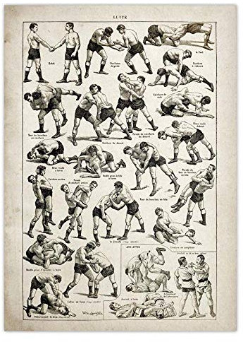 Bilder,Poster Kunstdrucke,Jiu Jitsu Poster Boxen Wrestling Fechten Kampftechnik Diagramm Vintage Print Leinwand Malerei Schwert Säbel Cane Stick Baton,Gemälde - 30X40Cm