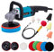 KATSU Electric Car Polisher, 1200W 150mm 180mm Electric Buffer Polishing Waxing Machine, Car Detailing Kit, 6 Variable Speeds, with 16 Pcs Accessories