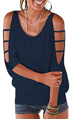 Ranphee Top Donna Eleganti Marina 2026 Estive Spalle Scoperte Cotone Maniche Corte Collo Rotondo Tshirt L