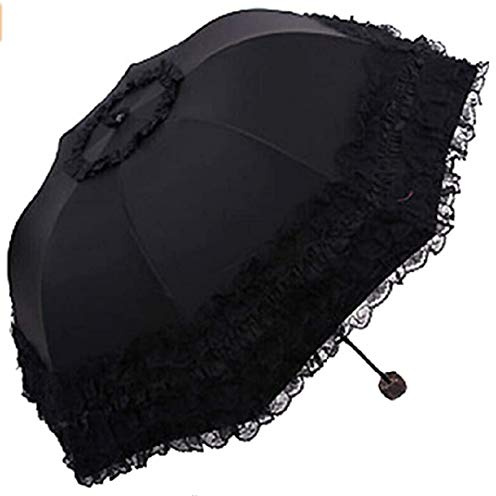 Zmgmsmh Foldable Travel Umbrella - Compact UV Resistance Princess Lace Parasol Sun Umbrella for Women & Girls (Black)