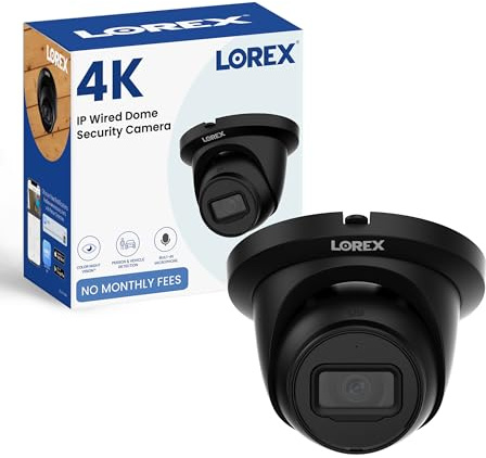 Lorex 4K IP Wired Add-On Dome Security Camera | Smart Motion Detection (Person/Vehicle) | Color Night Vision | Long Range IR | IP67 Weatherproof | Built-in Microphone | Black