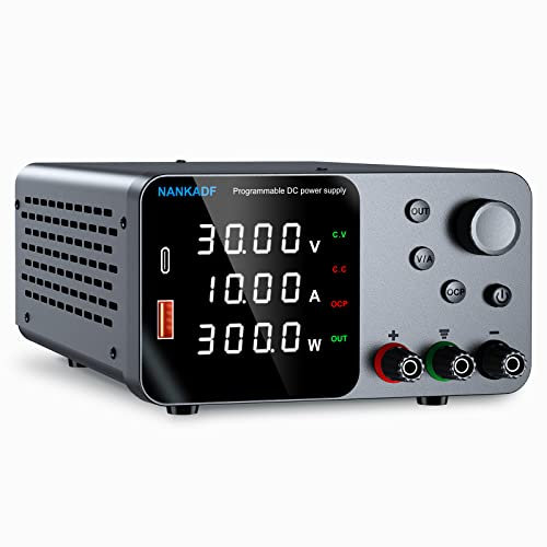 Fuente de alimentación de Laboratorio 30V 10A, Fuente de alimentación CC Ajustable con Interfaz USB-A/Tipo-c, Ajuste de codificador para Laboratorio y Mantenimiento electrónico