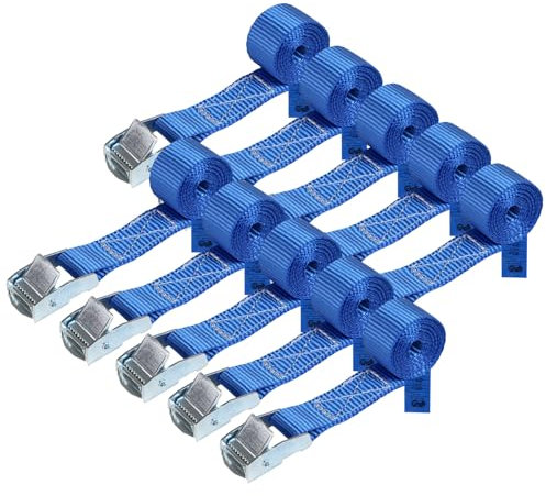 Cinghia di fissaggio Cinghie di tensione - blu - 2,5m 4m 6m - diverse quantità, sicura del carico resistenza fino a 250 kg DIN EN 12195-2, 10 pezzi 2.5 cm x 1 m