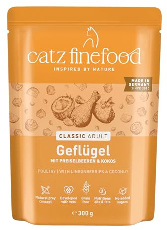 catz finefood N° 3 Geflügel Feinkost Katzenfutter nass, Premium Nassfutter für Katzen ohne Getreide und Zucker mit hohem Fleischanteil (6 x 300g Beutel)
