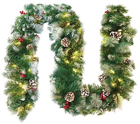 UISEBRT 8m Weihnachtsgirlande mit Beleuchtung - Künstliche Weihnachtsgirlande Tannengirlande Weihnachtskranz Weihnachtsdeko mit LED Warmweiß Lichterketten für Aussen und Innen (Type A,8m mit LED)
