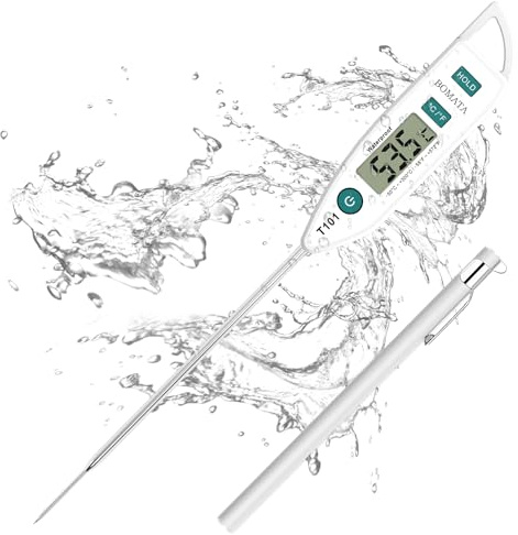 BOMATA Waterproof IPX7 Thermometer for Water, Liquid, Candle and Cooking. Instant Read Food Thermometer with Long Probe for Cooking, BBQ! T101 White…