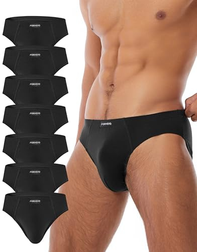 FORVEVO 7er Pack Unterhosen Herren Slip Baumwolle, Atmungsaktive Unterhosen Männer, Klassischer Weich Unterwäsche mit Tasche, Stretch, Ohne Etikett(XL,Schwarz)