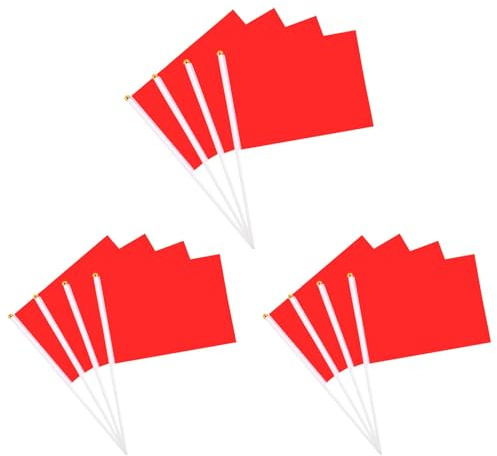 Lot de 12 mini drapeaux rouges – Petits drapeaux miniatures vierges sur bâton robuste, 12,7 x 20,3 cm, avec mât solide et pointe en forme de lance, parfaits pour défilés, fêtes et décorations