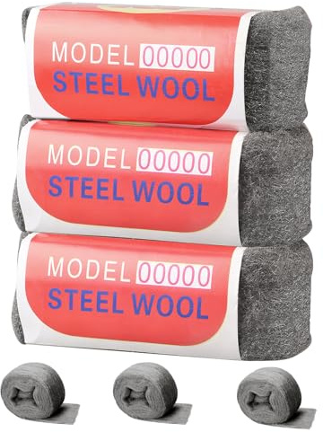 Stahlwolle, 3 Rollen 100g 00000 Stahlwolle, Reinigt Drahtwolle, zum Füllen von Löchern in Wänden, für Poliert Gewachstes Holz, Kupfer, Messing