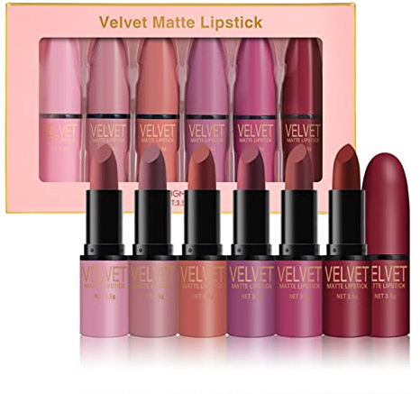 EnMart Set 6 Barras de Labios Mate - Nude Aterciopelado Hidratante para Mujer, Duradero & Resistente a Transfers, No Seca, Estuche Regalo (Cumpleaños/San Valentín)