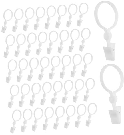 ULTECHNOVO Anillos para Cortinas con Clips de Color Claro 100 Unidades, Resina Duradera, Diseño Abierto Compatible con Barras Romanas, Ganchos para Cortinas Hogar y Decoración de Ventanas