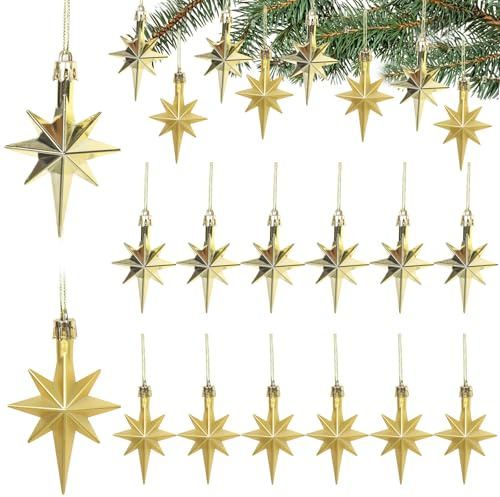 Stjärna juldekoration julgransprydnad, 12 stycken glitter stjärnor bethlehem stjärna hänge, julgran dekoration julgransprydnad, juldekoration, hänge, nyår, fest (guld)