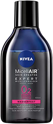 NIVEA MicellAIR SKIN BREATHE Expert Mizellenwasser Waterproof im 2er Pack (2 x 400 ml), Mizellen Reinigungswasser für wasserfestes Make-up, erhöhte Sauerstoff-Aufnahme der Haut durch Make-up Entferner