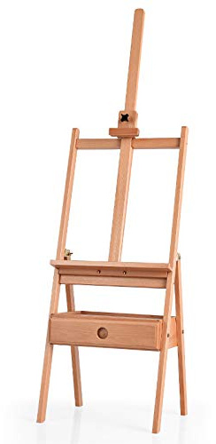GOPLUS Cavalletto per Pittura in Legno di Pino, Cavalletto Professionale con Altezza Regolabile, Cavalletto per Dipingere e Disegnare, Ideale per Bambini, Adulti e Pittori, 44 x 44 x 149,5-193,5 cm