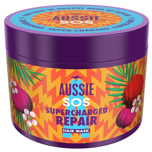 Aussie SOS Supercharged Repair Hair Mask 500ml for Dry and Damaged Hair. Helps Repair and Protect Against Damage Leaving Hair Soft, Smooth and Hydrated for 100 Hours. Vegan Formula