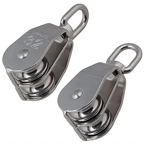 Cokritsm M32 Double Pulley Blocks Max-Load 551 lbs/250kg | 304 Stainless Steel Pulley Wheel Pulley Roller Shell Blocks, Material Handling Products Pulling and Lifting Pulley Wheels